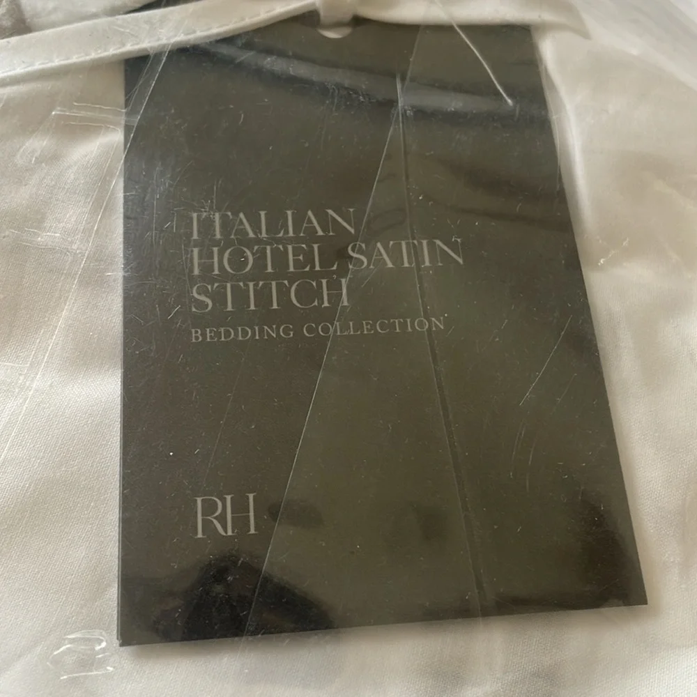 Restoration Hardware ITALIAN WHITE HOTEL SATIN STITCH KING SHAM in Camel